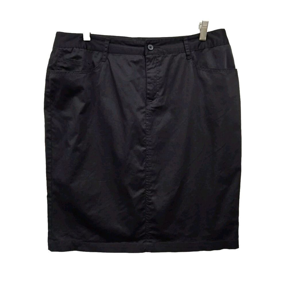 Norma Kamali ‎ skirt black Size 14 stretch knee length Cotton Pockets Utility